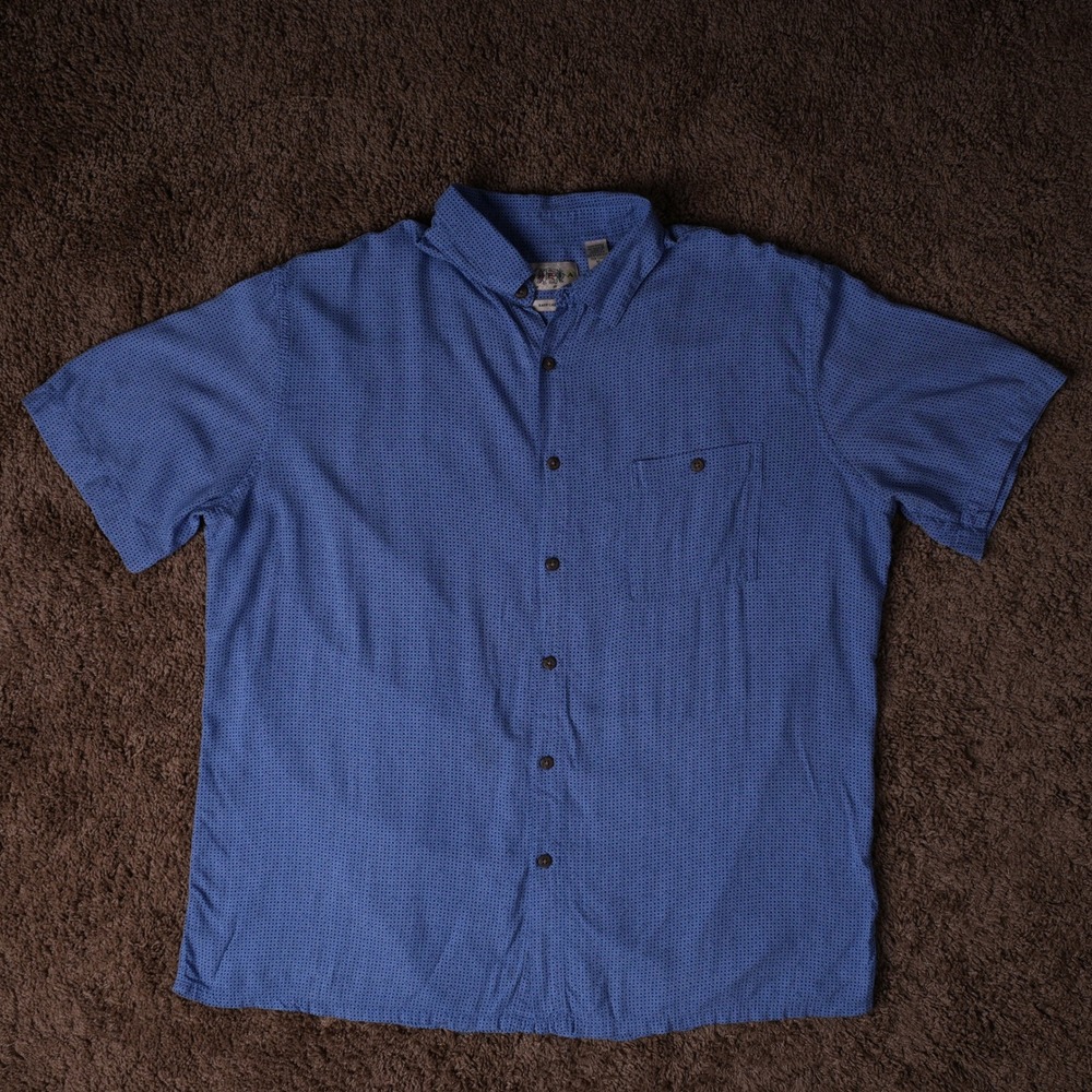 Campia Moda Button Down Men XL Blue Good Rayon Geometric Short Sleeve Shirt